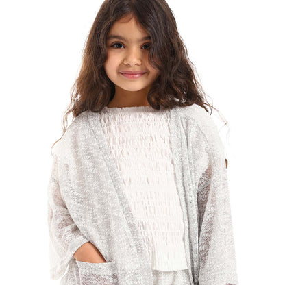 Girls 3/4 Sleeves Knitted Pattern Cardigan Set