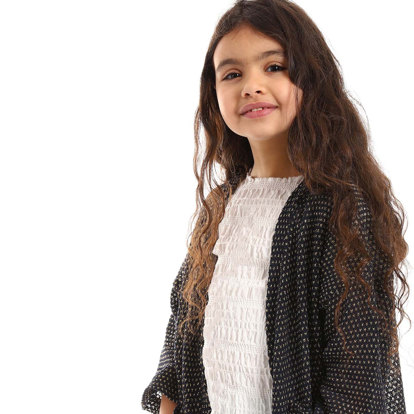 Girls 3/4 Sleeves Open Neckline Cardigan Set