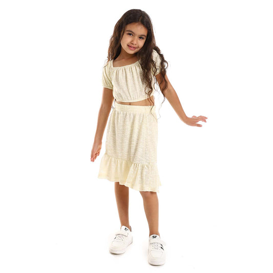 Girls Puffed Off Shoulder Sleeves Set