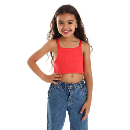 Girls Spaghetti Sleeves Solid Crop Top