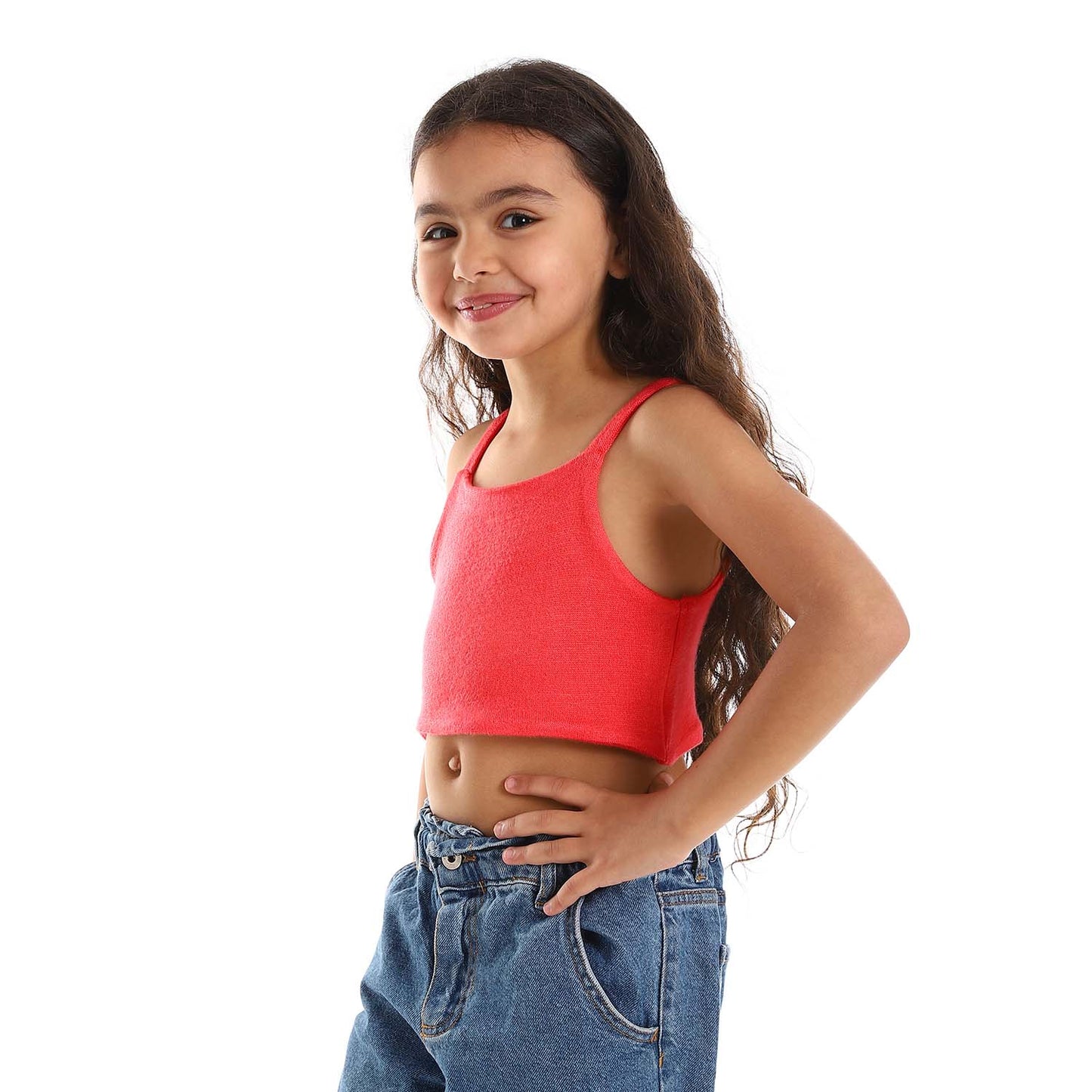 Teen Girls Spaghetti Sleeves Solid Crop Top