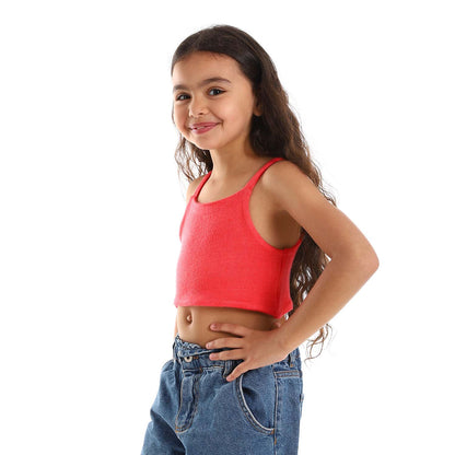 Teen Girls Spaghetti Sleeves Solid Crop Top