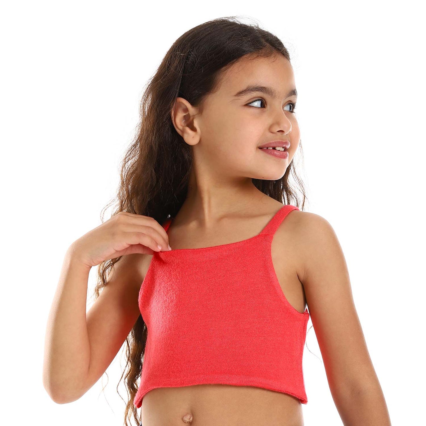 Girls Spaghetti Sleeves Solid Crop Top