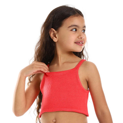 Girls Spaghetti Sleeves Solid Crop Top