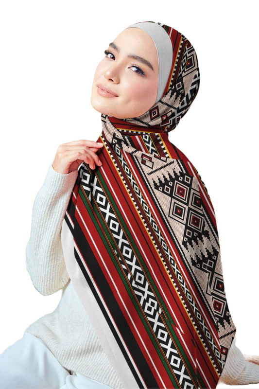 Red Printed Chiffon Crepe Scarf
