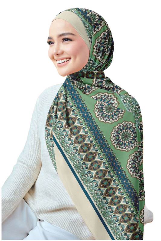 Green Printed Chiffon Crepe Scarf