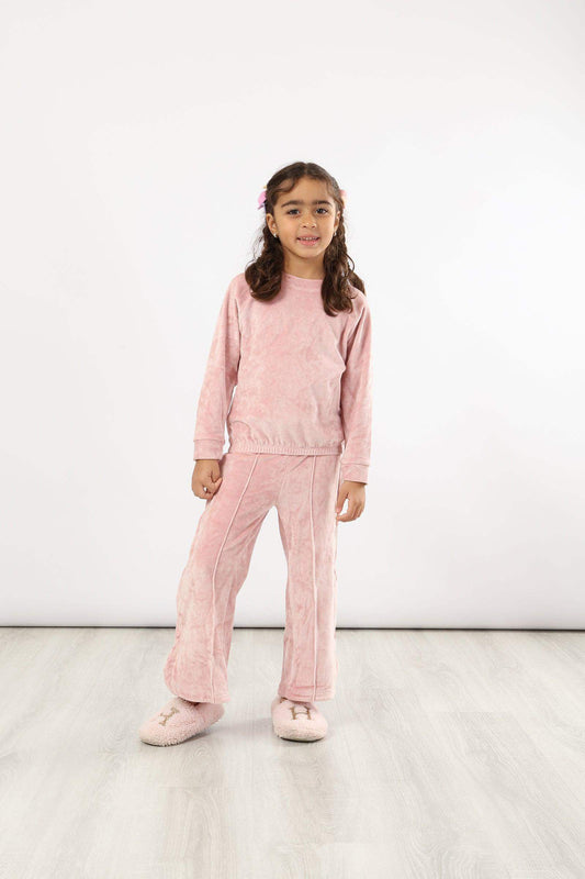 بيجامة بناتية سادة مع قفل كبس