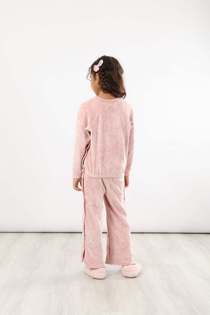 بيجامة بناتية سادة مع قفل كبس