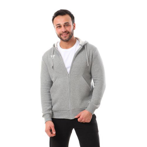 Viga Gray Cotton Zipped Hoodie