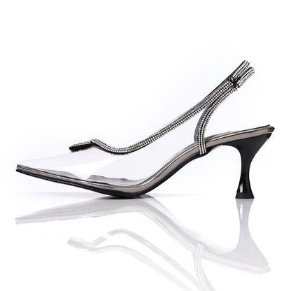 Metallic Gray Transparent Heeled Shoes