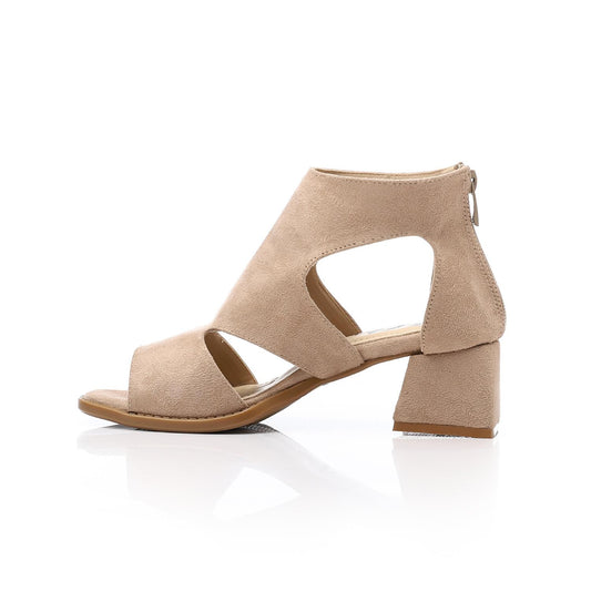 XO Style Mid Heel Sandal with Back Zipper