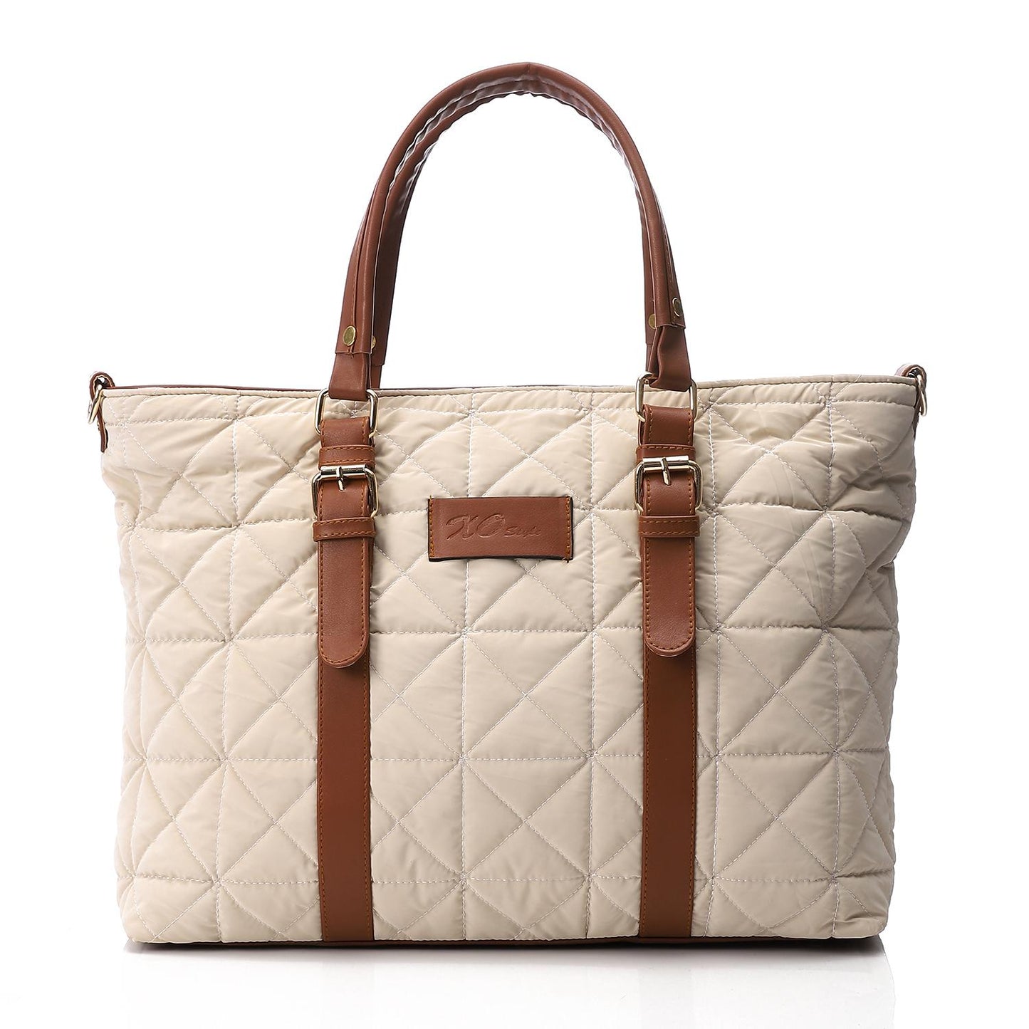 Beige Waterproof Handbag with Leather Strap