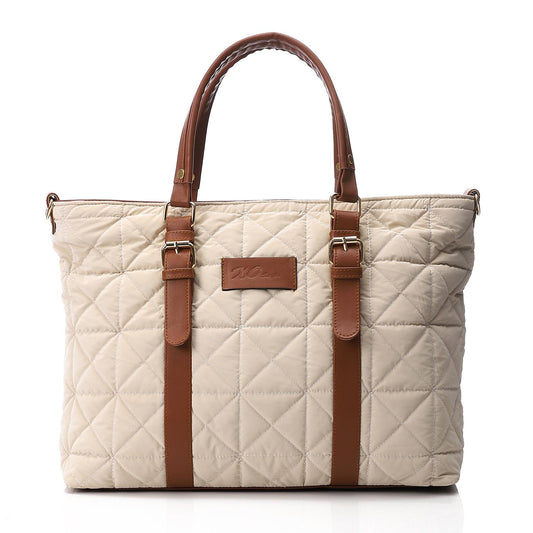 Beige Waterproof Handbag with Leather Strap