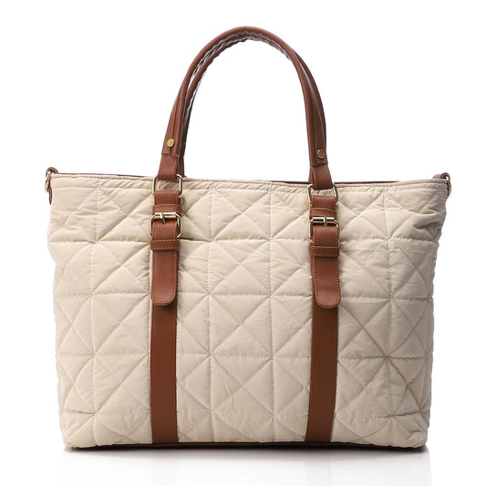 Beige Waterproof Handbag with Leather Strap