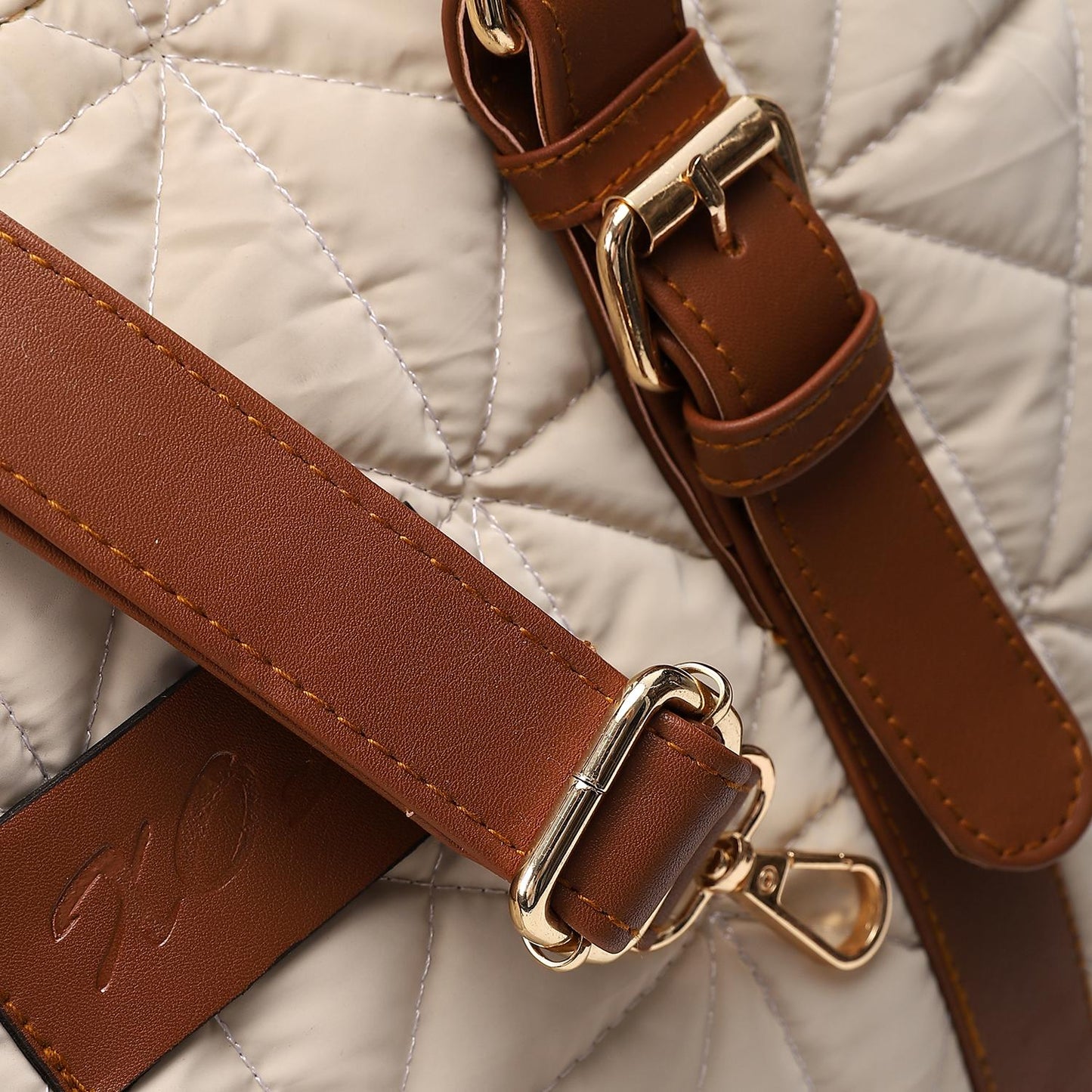 Beige Waterproof Handbag with Leather Strap