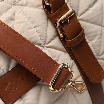 Beige Waterproof Handbag with Leather Strap