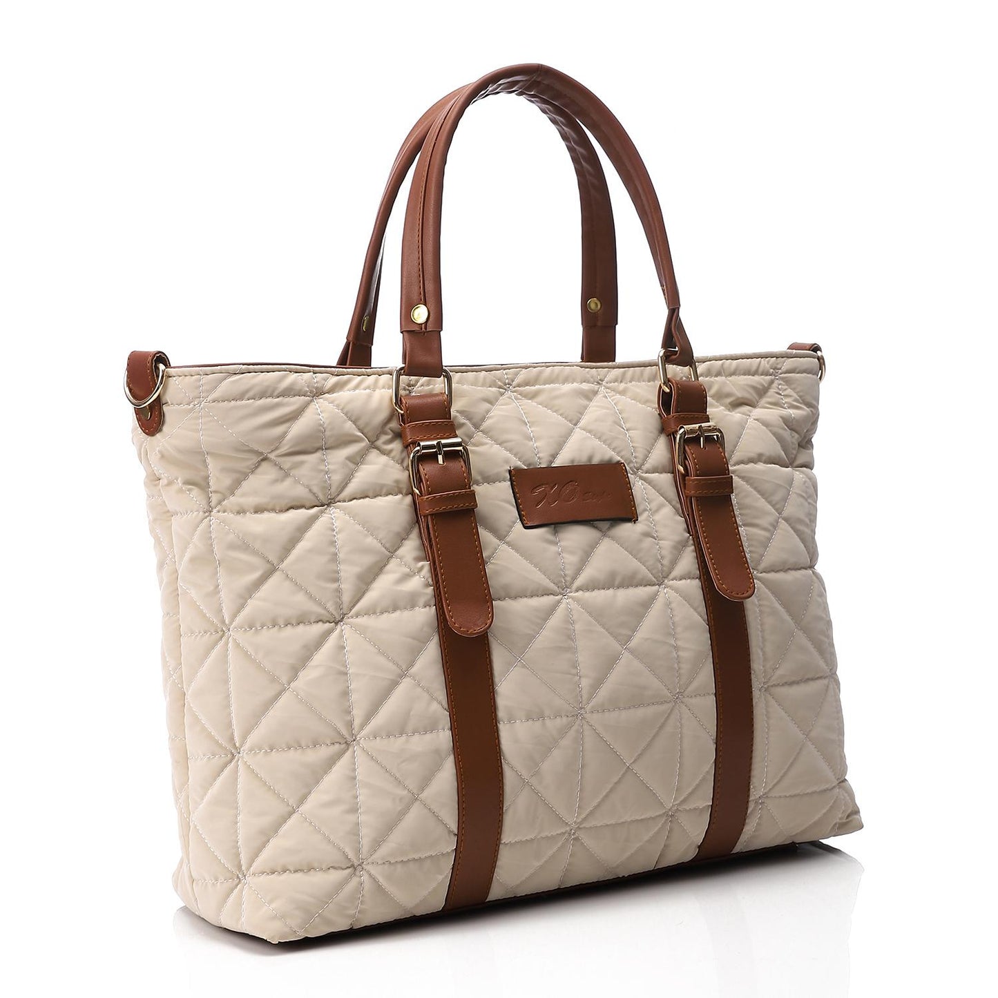Beige Waterproof Handbag with Leather Strap