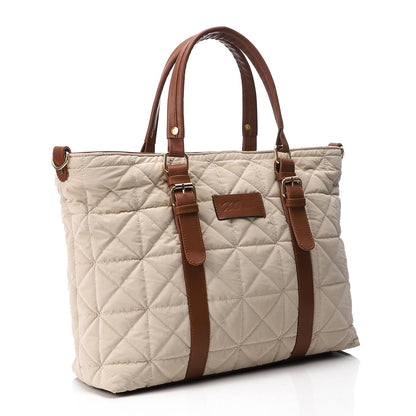 Beige Waterproof Handbag with Leather Strap