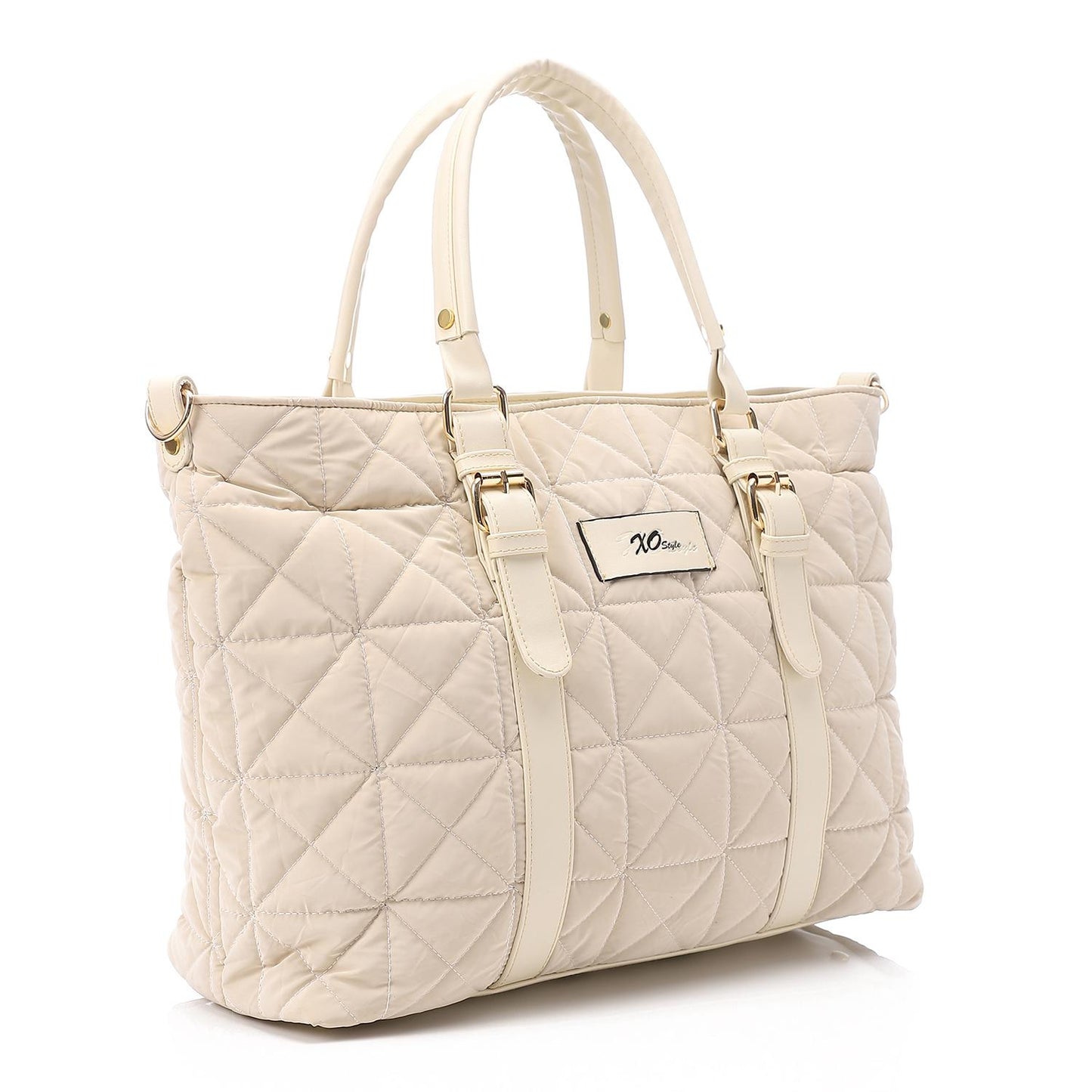 Beige Waterproof Handbag with Leather Handle