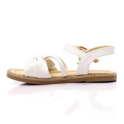 White Knotted Bow Flat Sandal for Teen Girls
