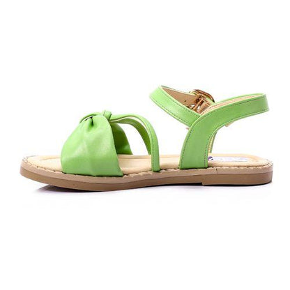 Light Green Knotted Bow Flat Sandal for Teen Girls