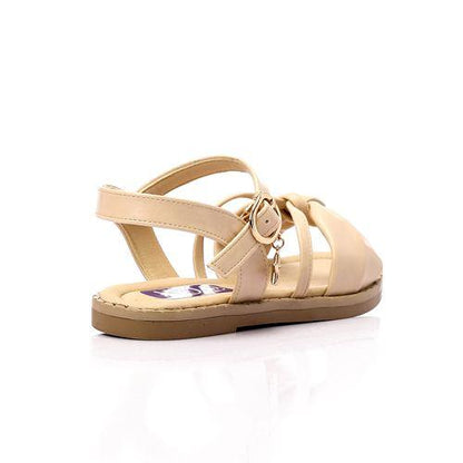 Beige Knotted Bow Flat Sandal for Girls