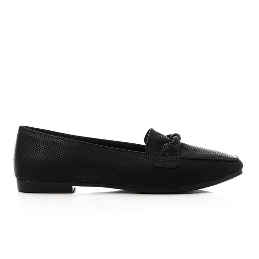 Black Leather Flat Loafer