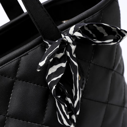 Black Shoulder Bag with Decorative Scarf