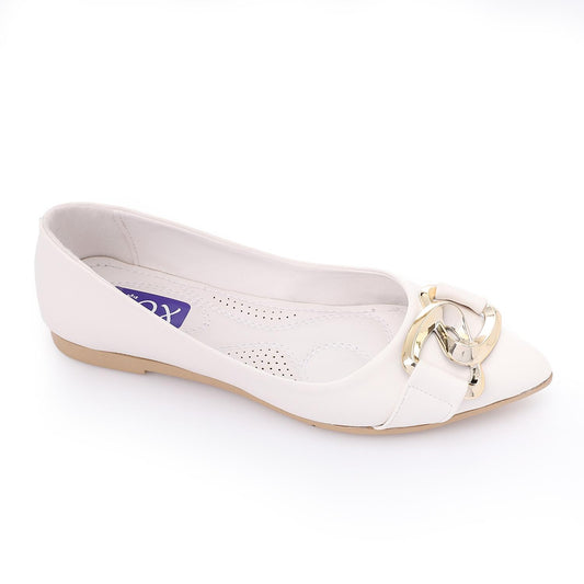 Golden Detail Leather Ballerina Shoes