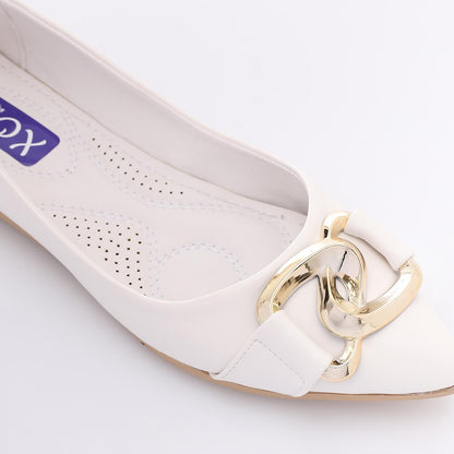 Golden Detail Leather Ballerina Shoes