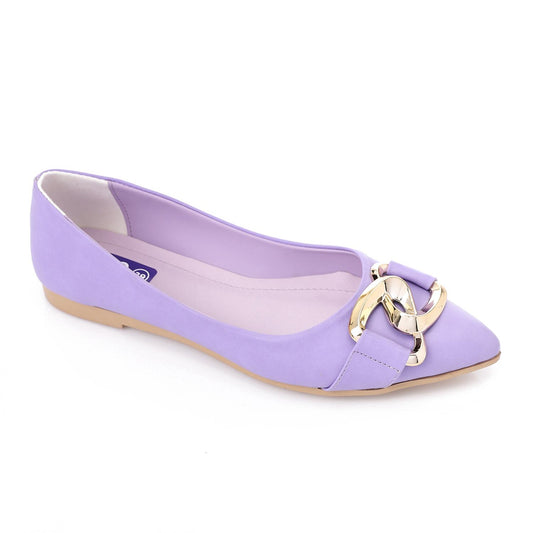 Golden Detail Leather Ballerina Shoes