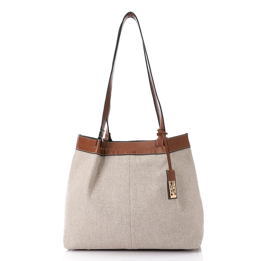 Beige & Havana Linen Shoulder Bag