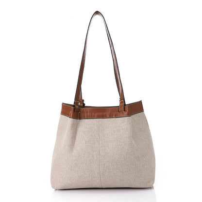 Beige & Havana Linen Shoulder Bag