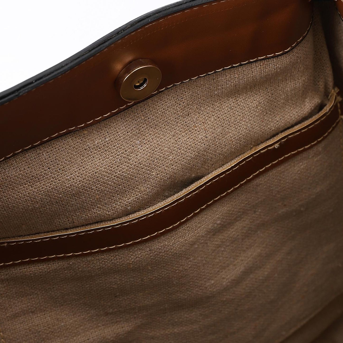 Beige & Havana Linen Shoulder Bag