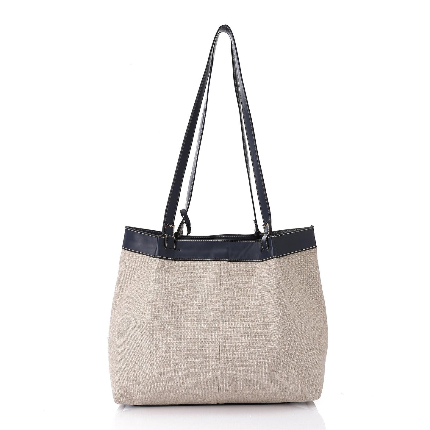 Beige & Navy Linen Shoulder Bag