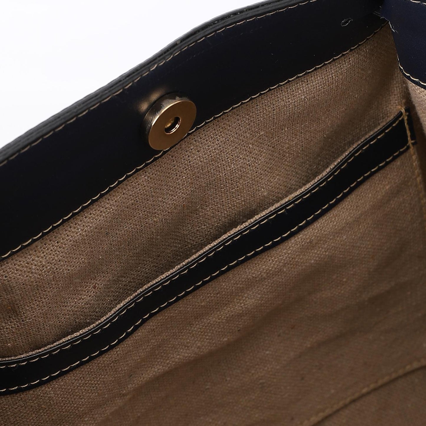 Beige & Navy Linen Shoulder Bag