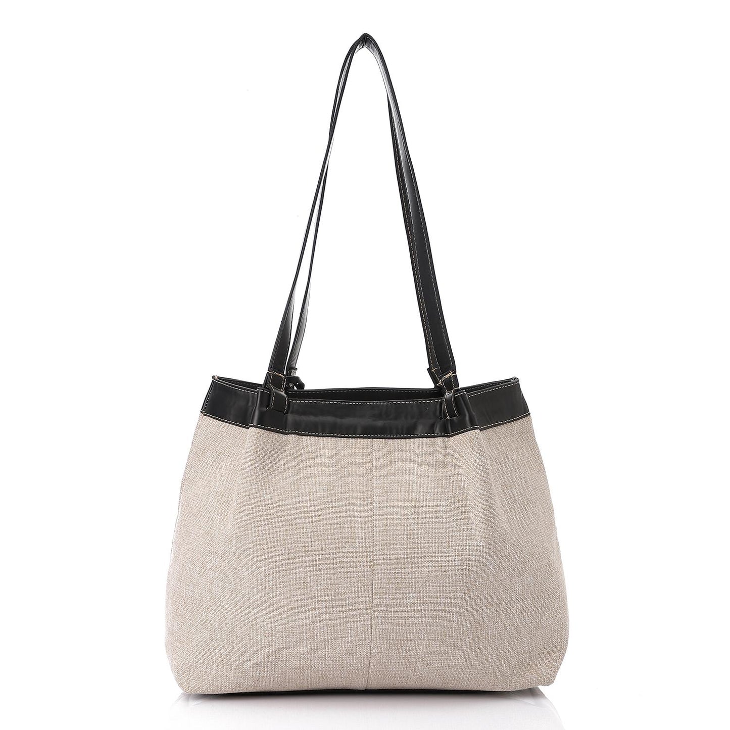 Beige & Black Linen Shoulder Bag