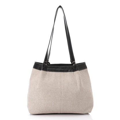 Beige & Black Linen Shoulder Bag