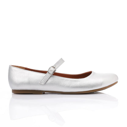 Silver Front Buckle Ballerina for Teen Girls