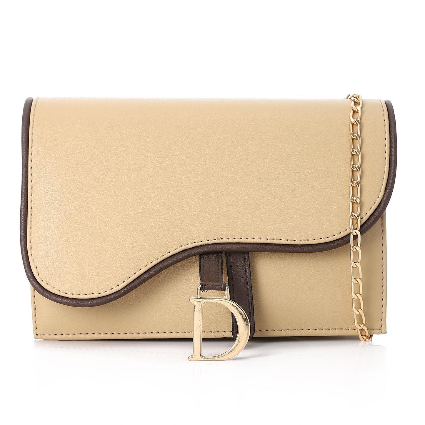 Beige Flap Crossbody Bag with Chain