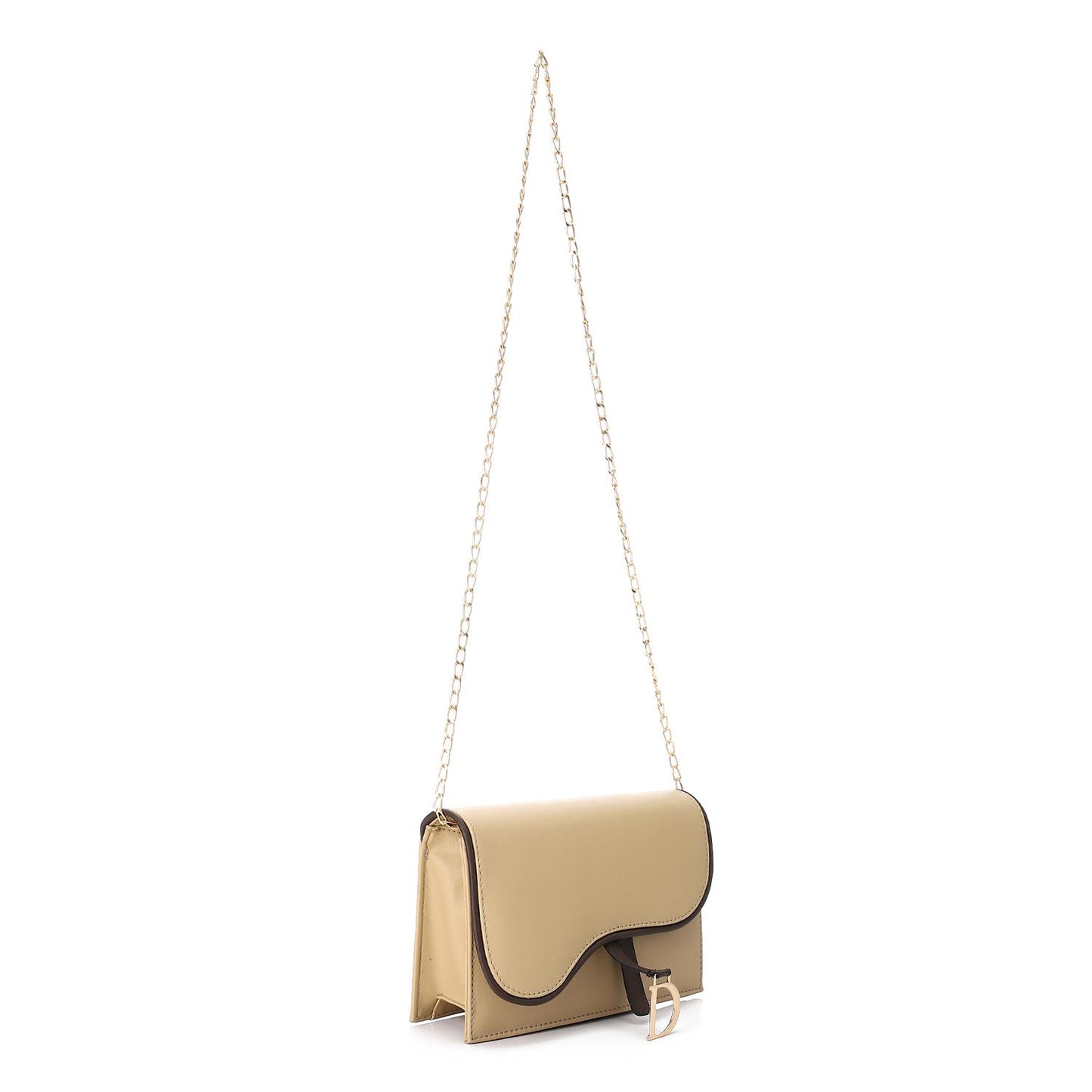 Beige Flap Crossbody Bag with Chain