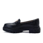 Black Chunky Heel Loafer Shoes