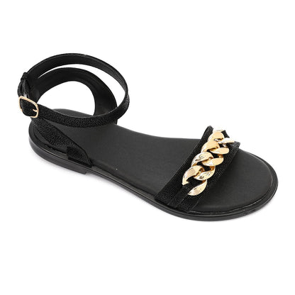 Black Upper Chain Flat Sandal