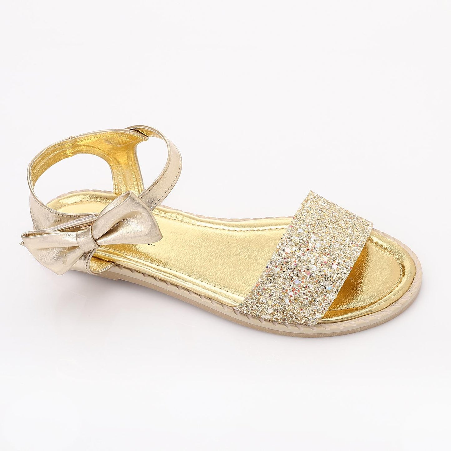Gold Glitter Sandal with Ankle Bow for Teen Girls