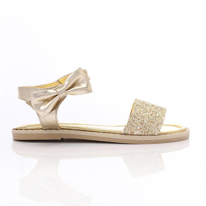 Gold Glitter Sandal with Ankle Bow for Girls