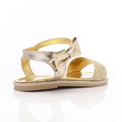 Gold Glitter Sandal with Ankle Bow for Girls