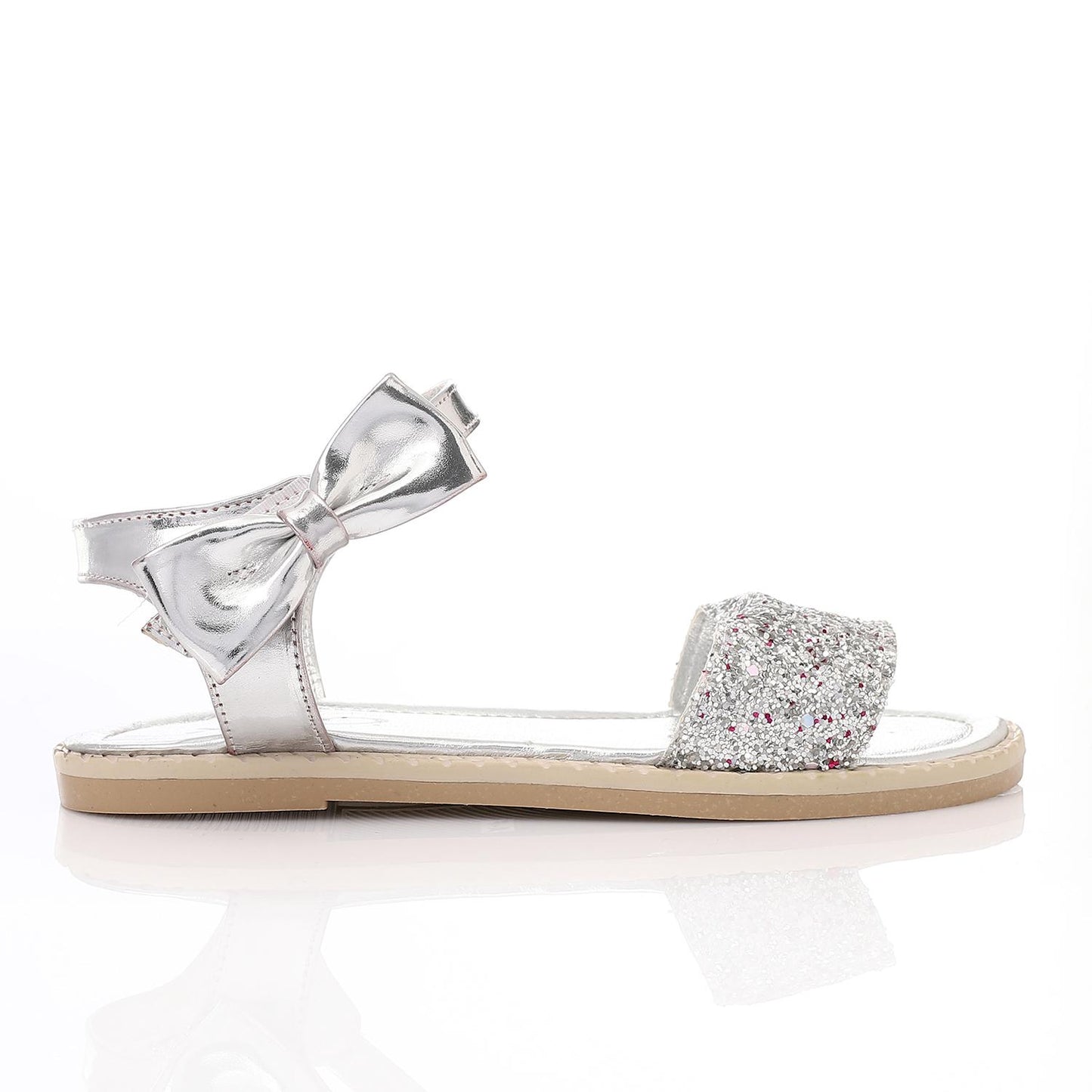 Silver Glitter Sandal with Ankle Bow for Teen Girls