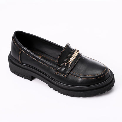 Black Classic Chunky Heel Loafer
