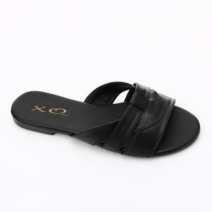 Black Open Toe Flat Slipper