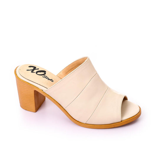 Beige Open Toe Heeled Slipper